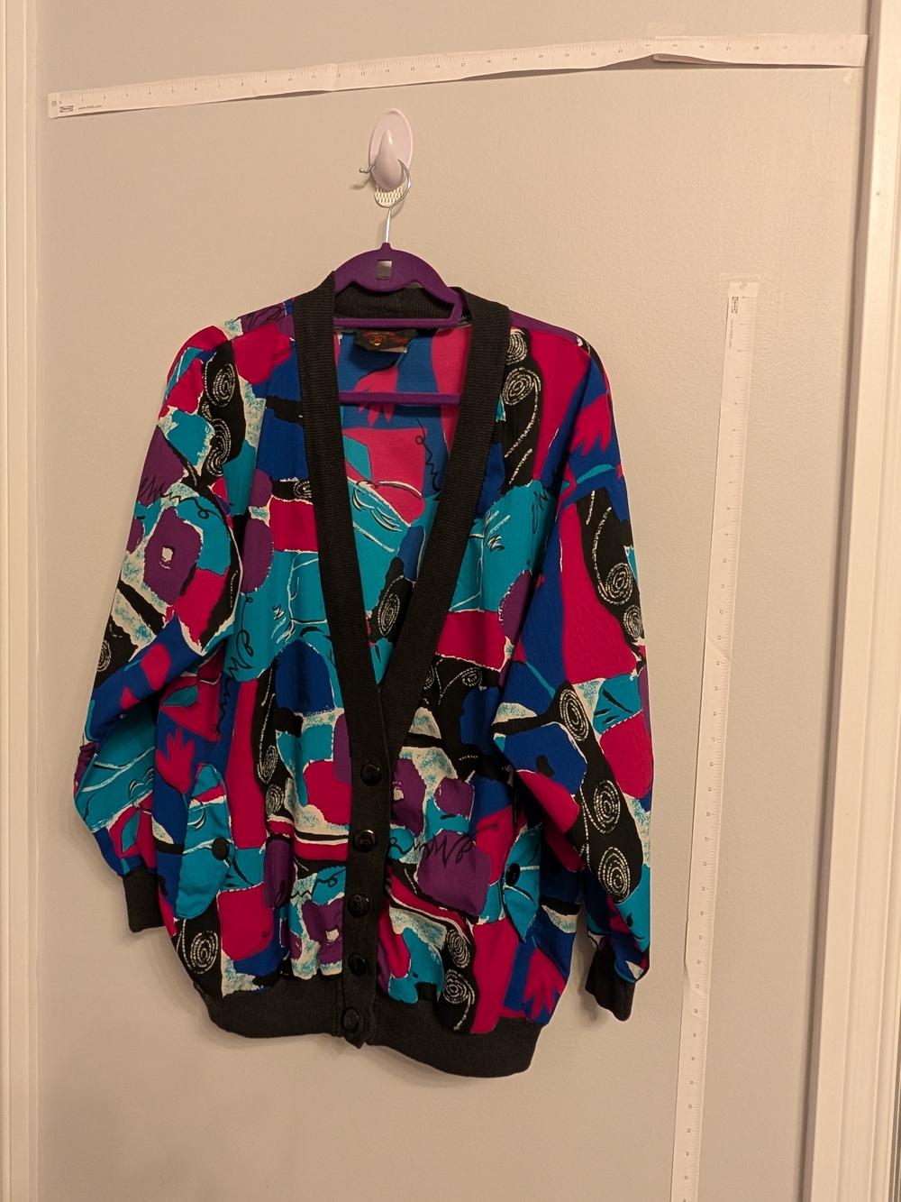 Women's Abstract Print Button-Front Cardigan Jacket - Vintage 80sFunky BoldLarge